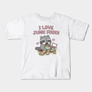 Cute Chubby Raccoon I Love Junk Food Funny Kids T-Shirt